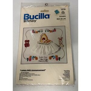 Vintage Bucilla Kit 48720 Lullaby Birth Announcement 16"x18" Sampler *BRAND NEW*